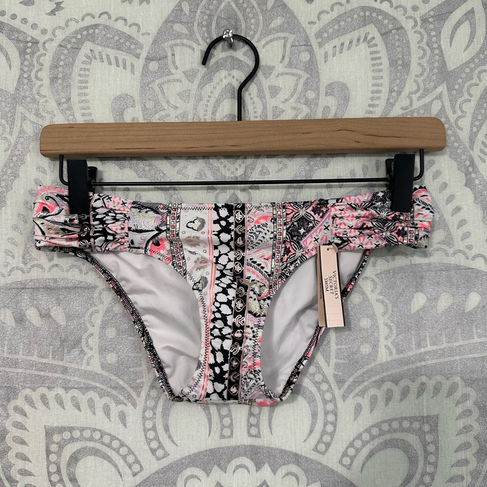 Nwt $24 Victorias Secret The Knockout Bikini Bottom Black Pink Gold White XS